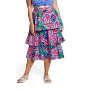 Tropical Print Tiered Skirt
